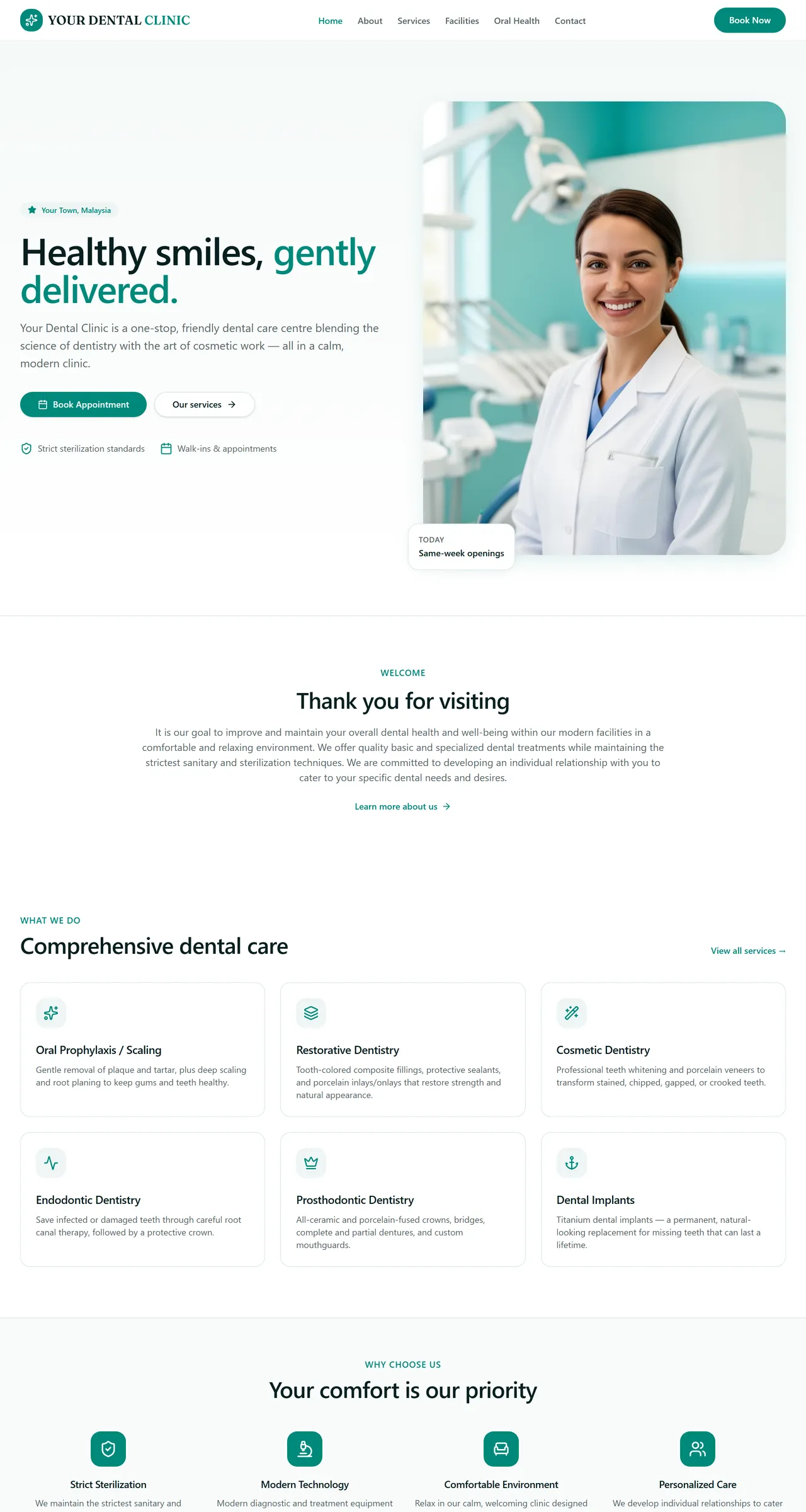 Screenshot of a dental clinic website built by JPBC Web Designs